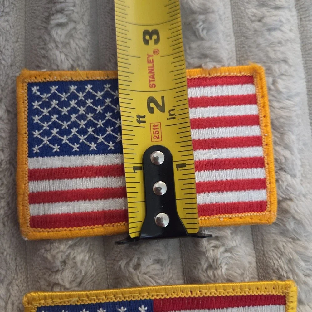 Lot of 2 US Flag Patch Embroidered American Flags Gold Border Iron On Sew On